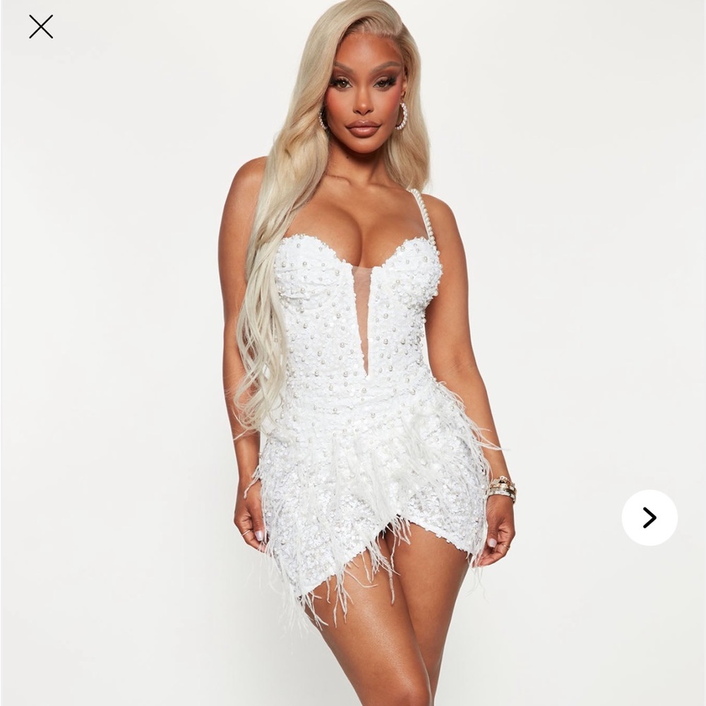 White Feathered Mini Dress